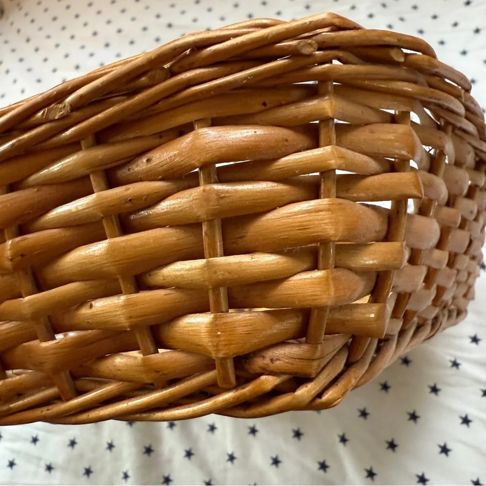 Vintage Square Yugoslavian Wicker Rattan Basket 10.5” Stamped Made in Yugoslavia